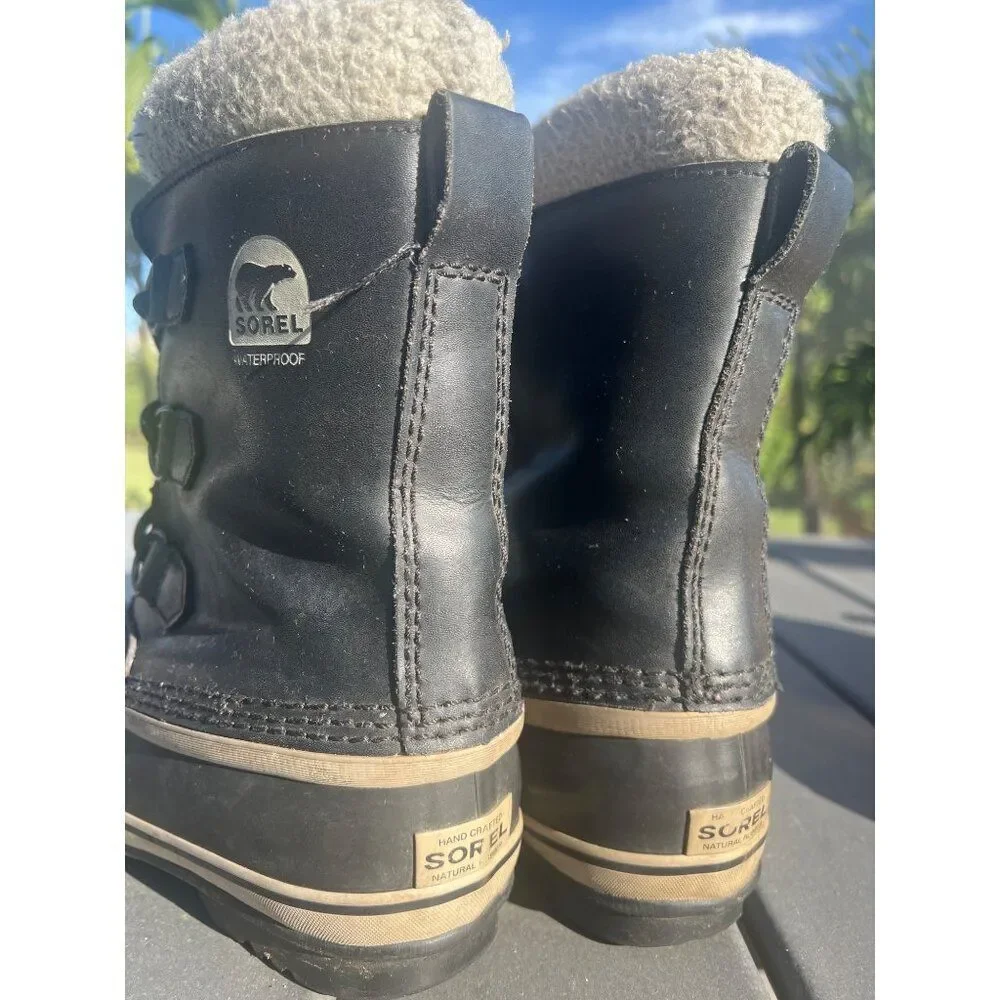 Sorel Women Black Caribou Insulated Waterproof Winter Duck Boots Size 5